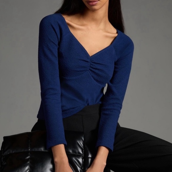 Anthropologie Tops - Maeve Anthropologie Dark Blue Long Sleeve Shirt Sweetheart Top New With Tags
